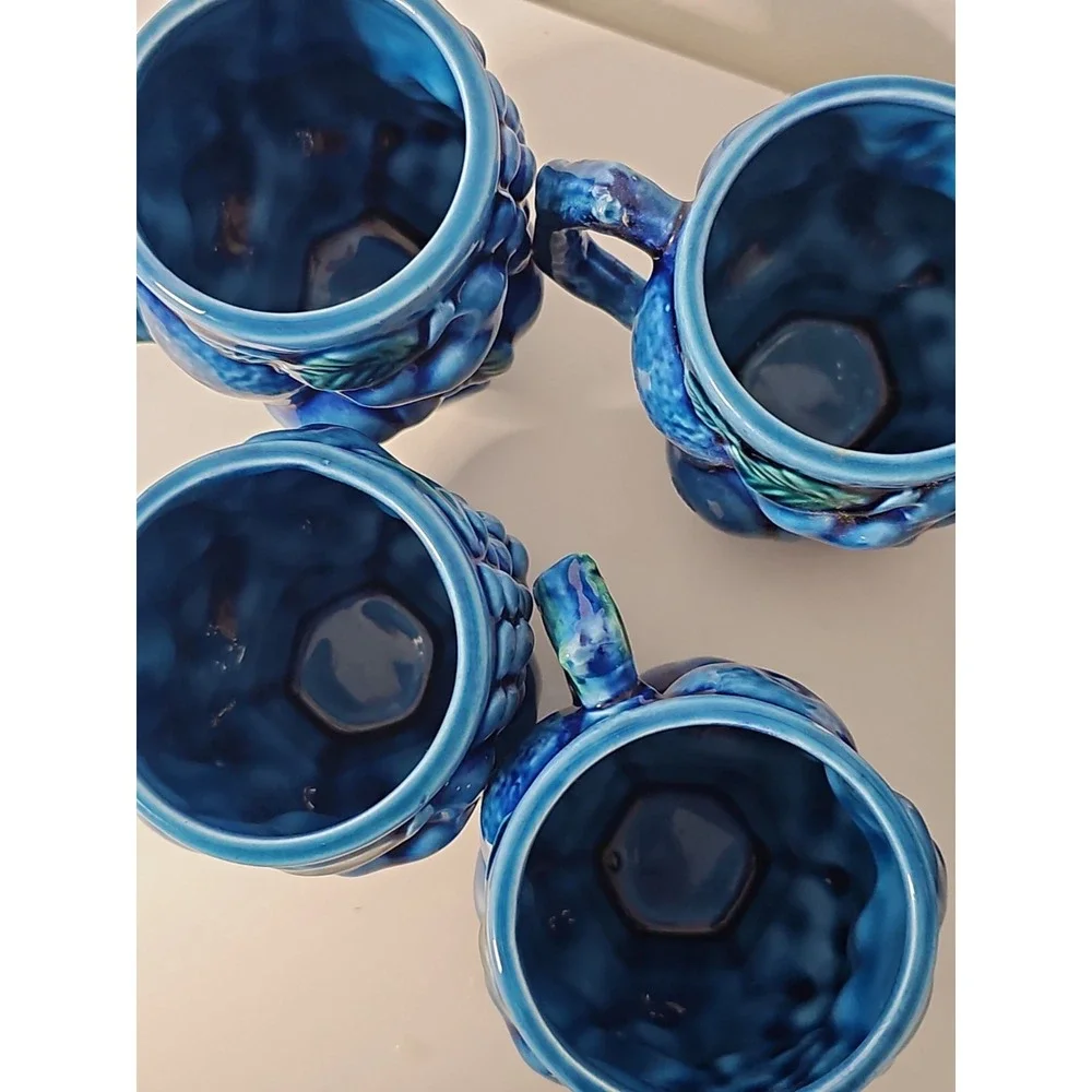 Vtg Inarco Mood Indigo Pitcher 4 Cups Creamer Set Blue Green MCM